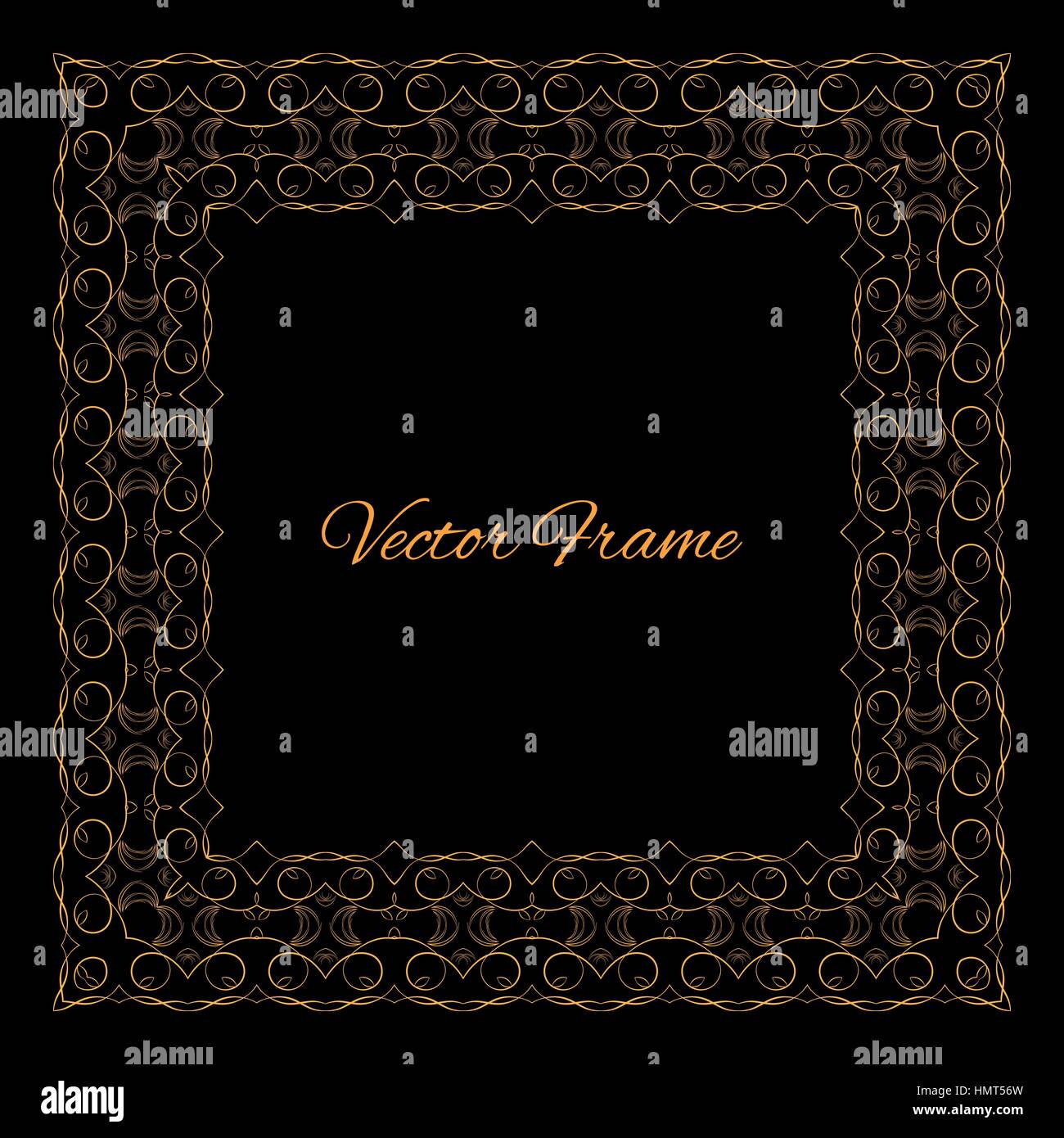 Stylish vintage frame with place for text. Golden. Black. Creative frame. Vector illustration Stock Vector