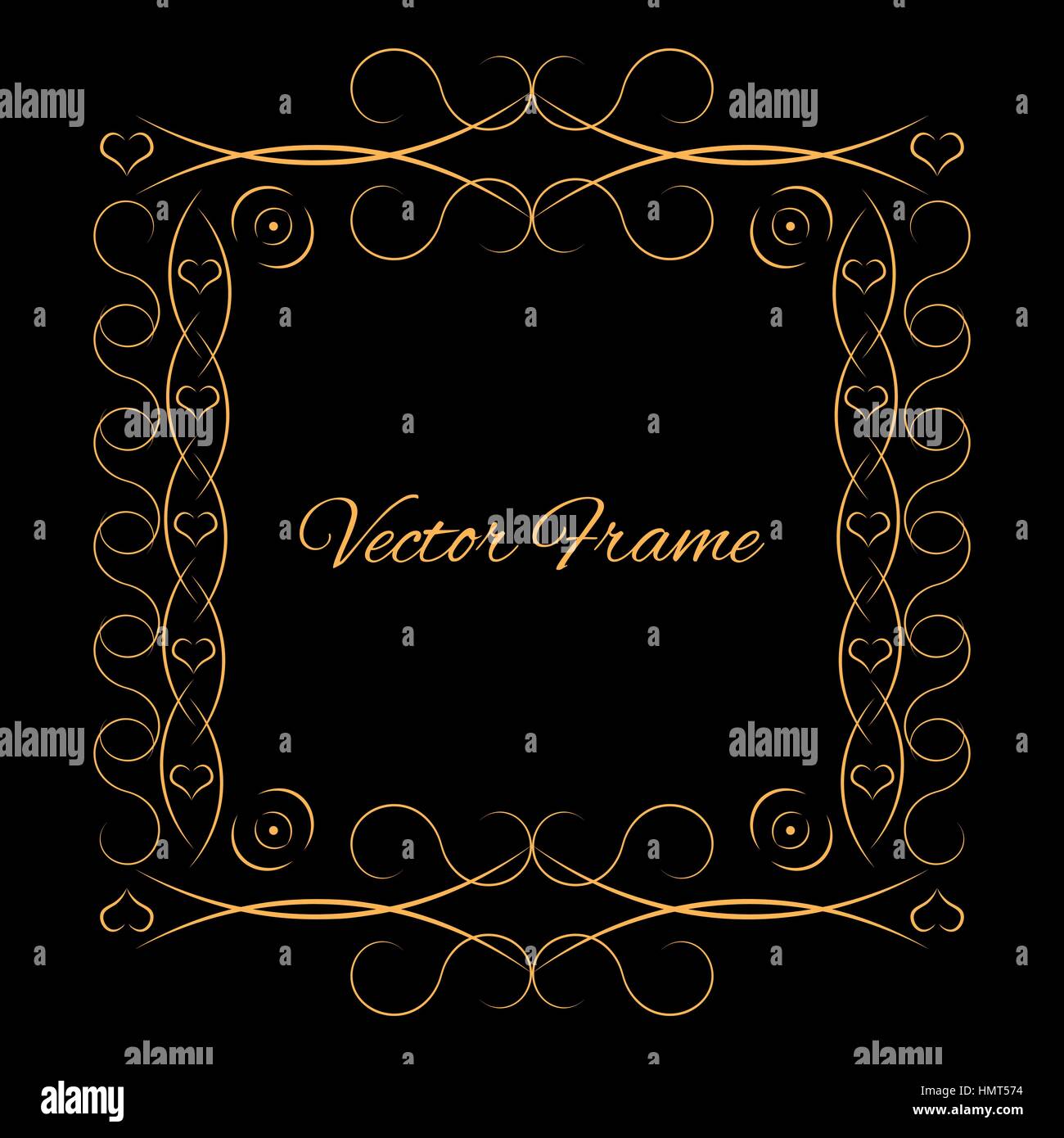 Stylish vintage frame with place for text. Golden. Black. Creative frame. Vector illustration Stock Vector