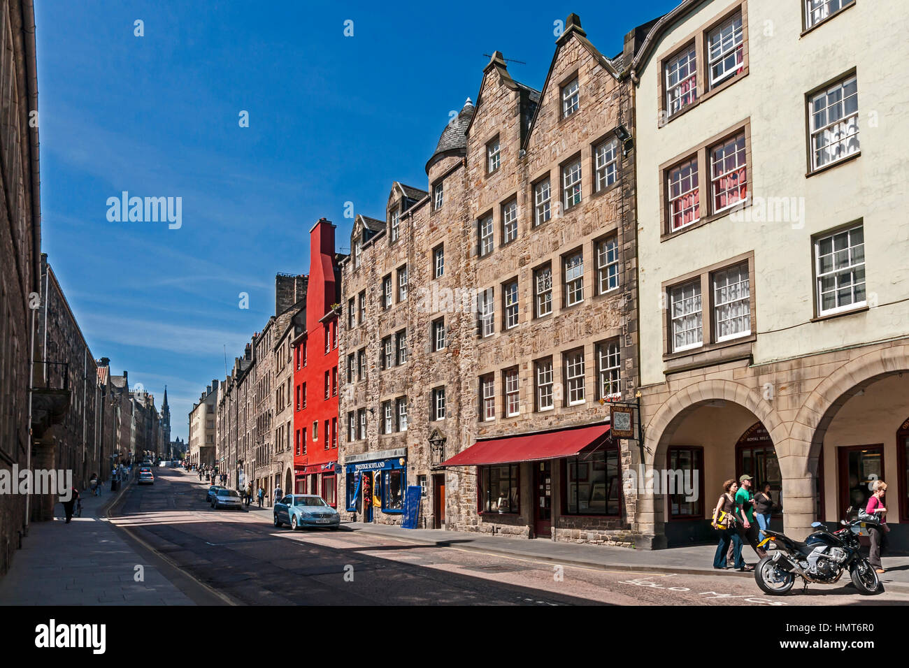 View of Canongate in the Royal Mile Edinburgh Scotland looking towards west. Stock Photo