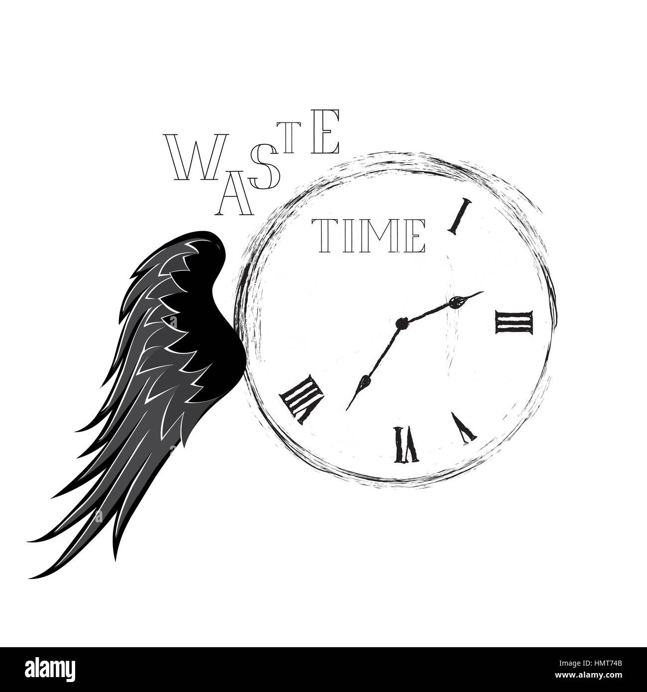 Waste time concept. Doodle retro watch dial with handwritten lettering