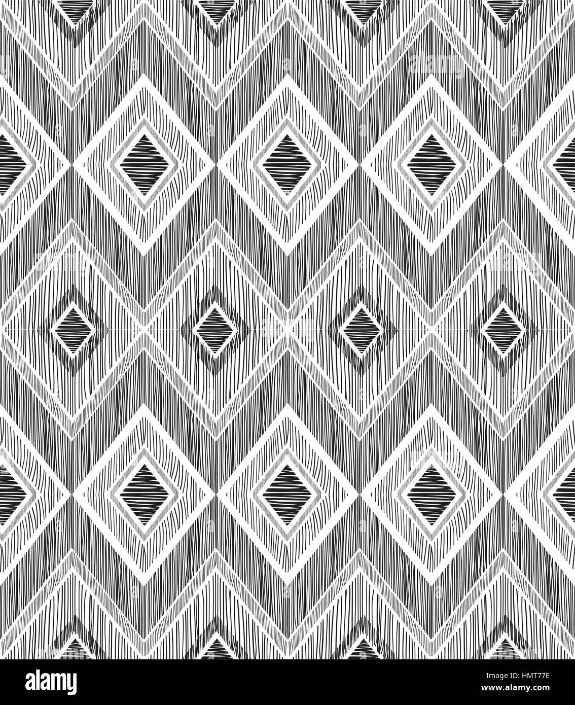Abstract geometric seamless pattern. Fabric doodle zig zag line