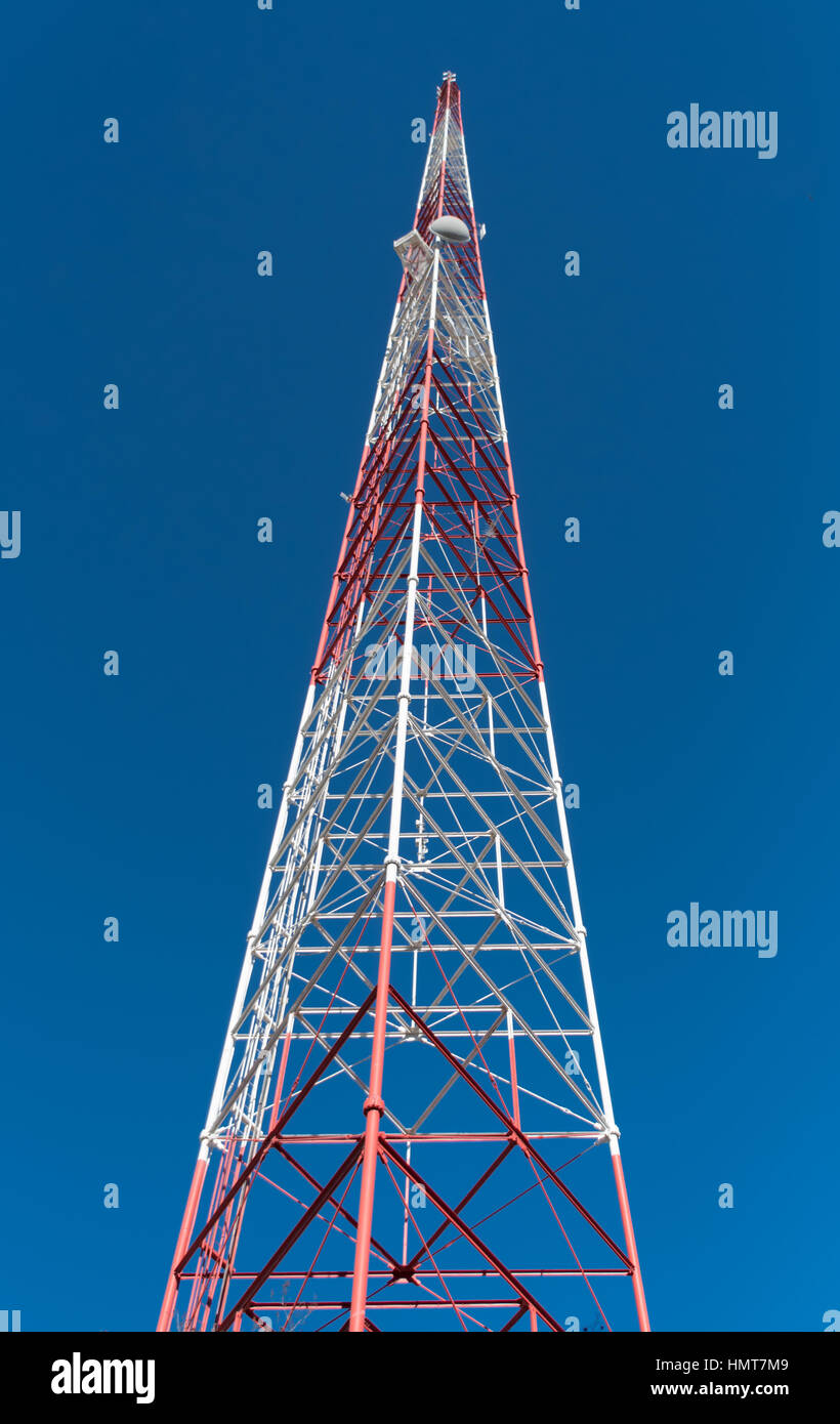 Looking Up at tall Cell Tower on Blue Sky Stock Photo Alamy
