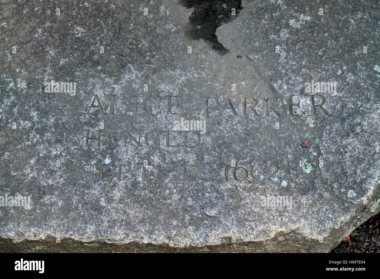 The memorial bench for Alice Parker, one victim of the Salem Witch