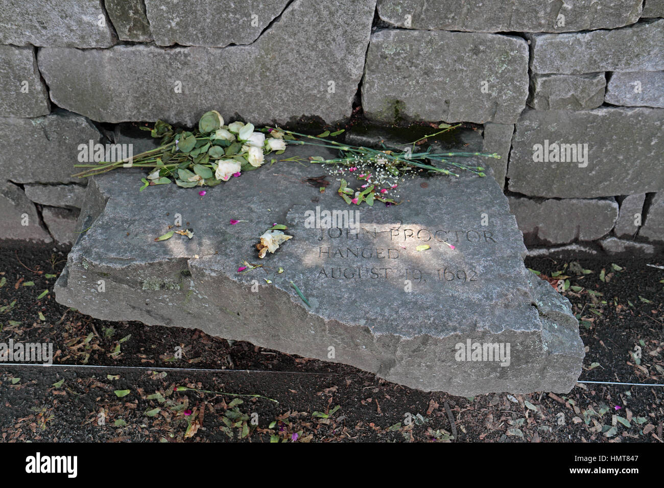 The memorial bench for John Proctor, one victim of the Salem Witch