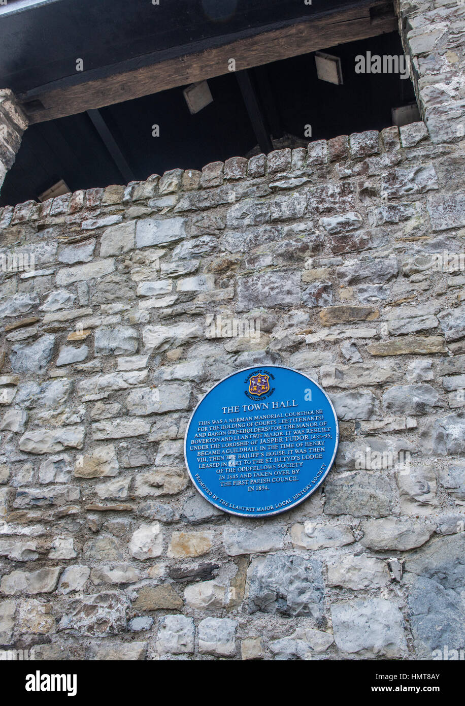 Blue Plaque on Llantwit Major Town Hall Wall Stock Photo Alamy