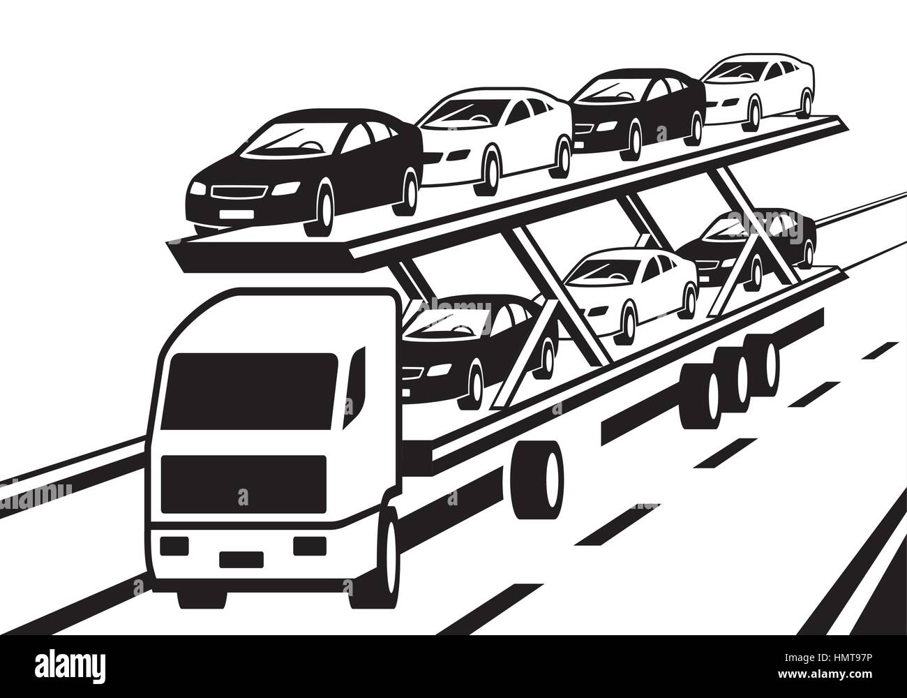 Car transporter truck on highway vector illustration Stock Vector