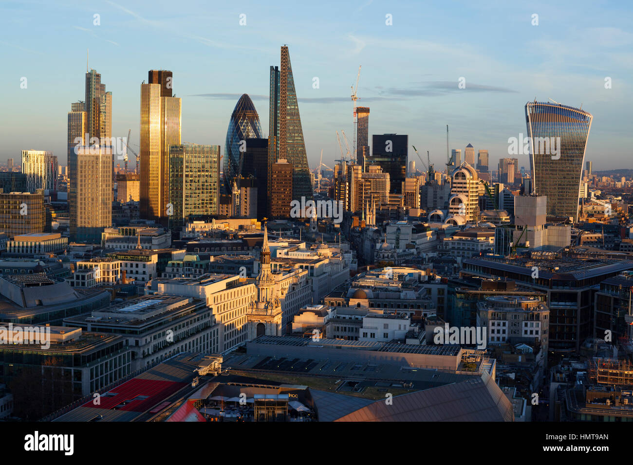 Elevated view of the financial district of London, England. Stock Photo