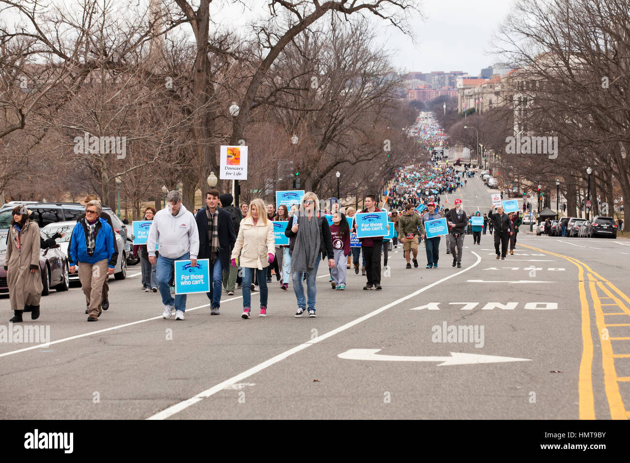 Pro-life supporters march toward the US Supreme Court on Constitution avenue - January 27, 2017, Washington, DC USA Stock Photo