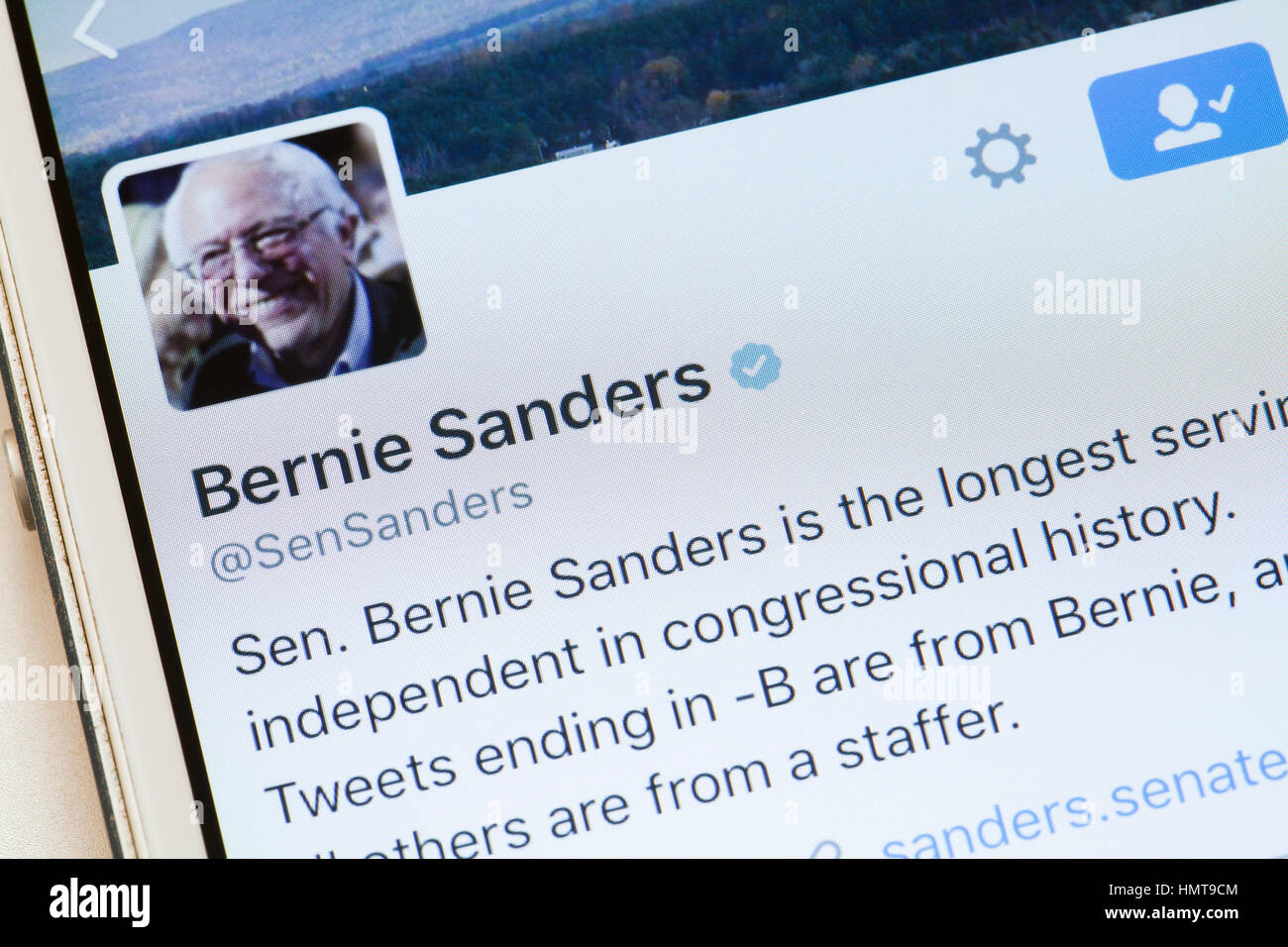 Senator Bernie Sanders Twitter account on mobile phone screen - USA Stock Photo