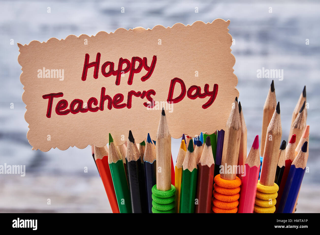 Colorful pencils and greeting card Stock Photo Alamy