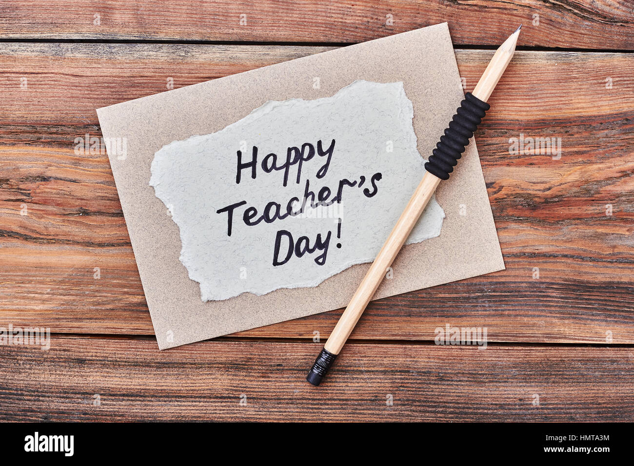 Pencil, happy Teacher's Day card. Stock Photo