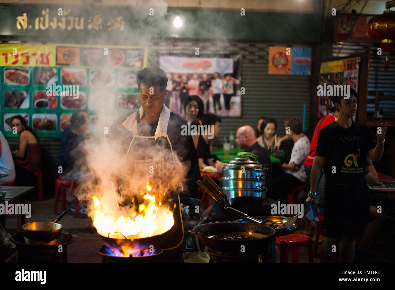 Hectic streets of Chinatown in Bangkok Stock Photo
