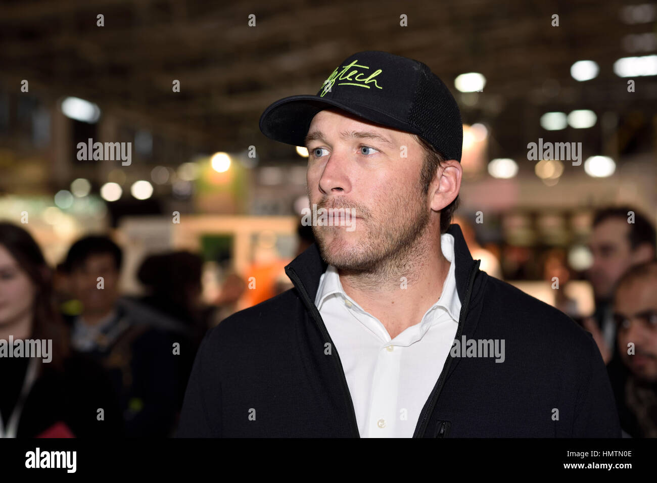 Munich, Germany. 5th Februrary, 2017. Bode Miller, famous American alpine ski racer and Olympic gold medalist, walking the ISPO winter sports tradefair in Munich Germany on the opening day. Stock Photo