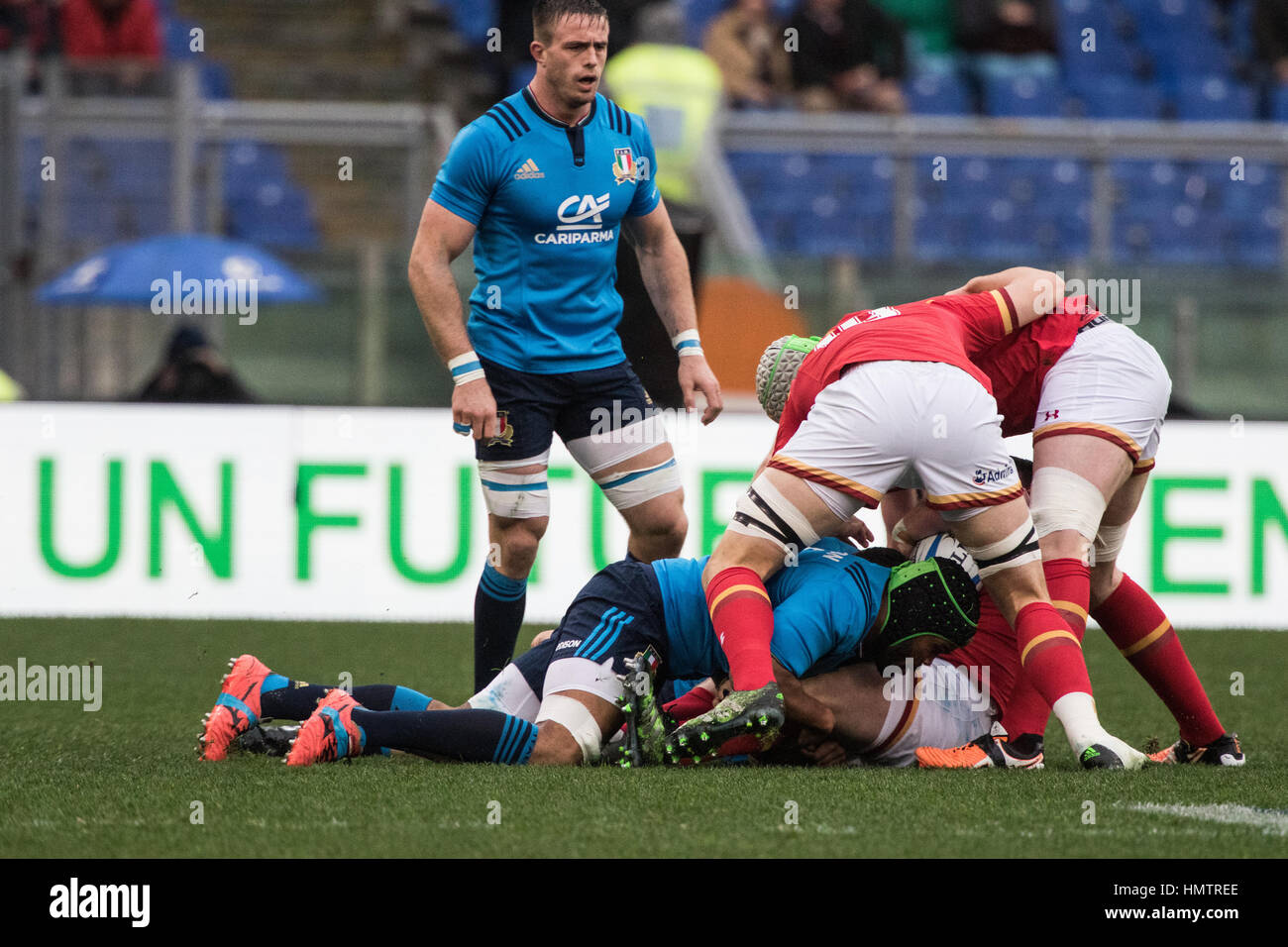 rugby match, valid for the 6 Nations tournament between Italy and Wales, the Olympic Stadium in Rome, February 5, 2017, ended with the victory of the Welsh for 33 to 7 Stock Photo