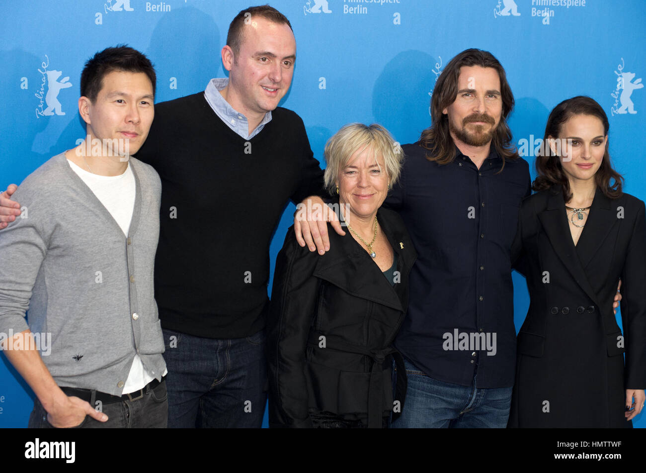 Berlin, Germany. 8th Feb, 2015. 08 February 2015 - Berlin, Germany - Ken Kao, Nicolas Gonda, Sarah Green, Christian Bale, Nathalie Portman. ''Knight of Cups'' Photocall during the 65th Berlinale Film Festival at Grand Hyatt Hotel. Photo Credit: Ralle/face to face/AdMedia Credit: Ralle/AdMedia/ZUMA Wire/Alamy Live News Stock Photo