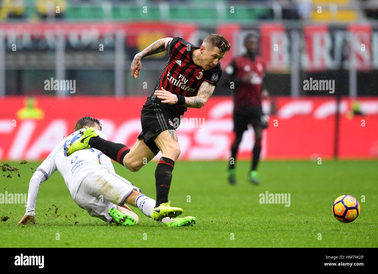 Milan Italy 5th Feb 17 Ac Milan S Juray Kucka R Vies With Sampdoria S Karol Linetty During