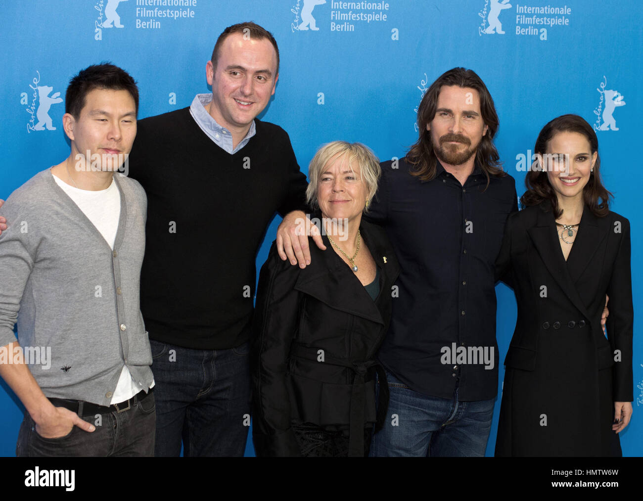 Berlin, Germany. 8th Feb, 2015. 08 February 2015 - Berlin, Germany - Ken Kao, Nicolas Gonda, Sarah Green, Christian Bale, Nathalie Portman. ''Knight of Cups'' Photocall during the 65th Berlinale Film Festival at Grand Hyatt Hotel. Photo Credit: Ralle/face to face/AdMedia Credit: Ralle/AdMedia/ZUMA Wire/Alamy Live News Stock Photo