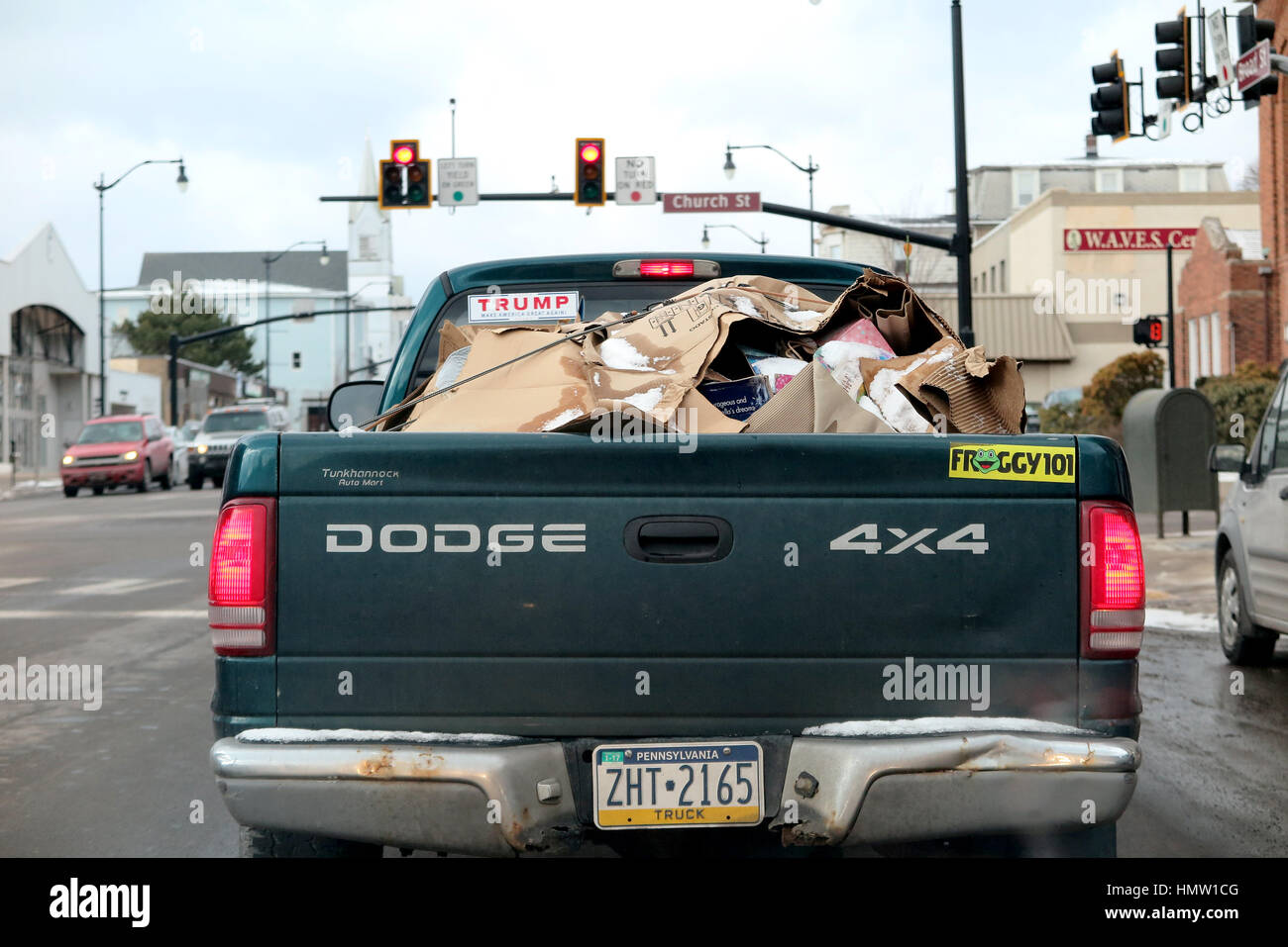 Hazleton, Us. 02nd Feb, 2017. A Trump bumper sticker on a pickup truck