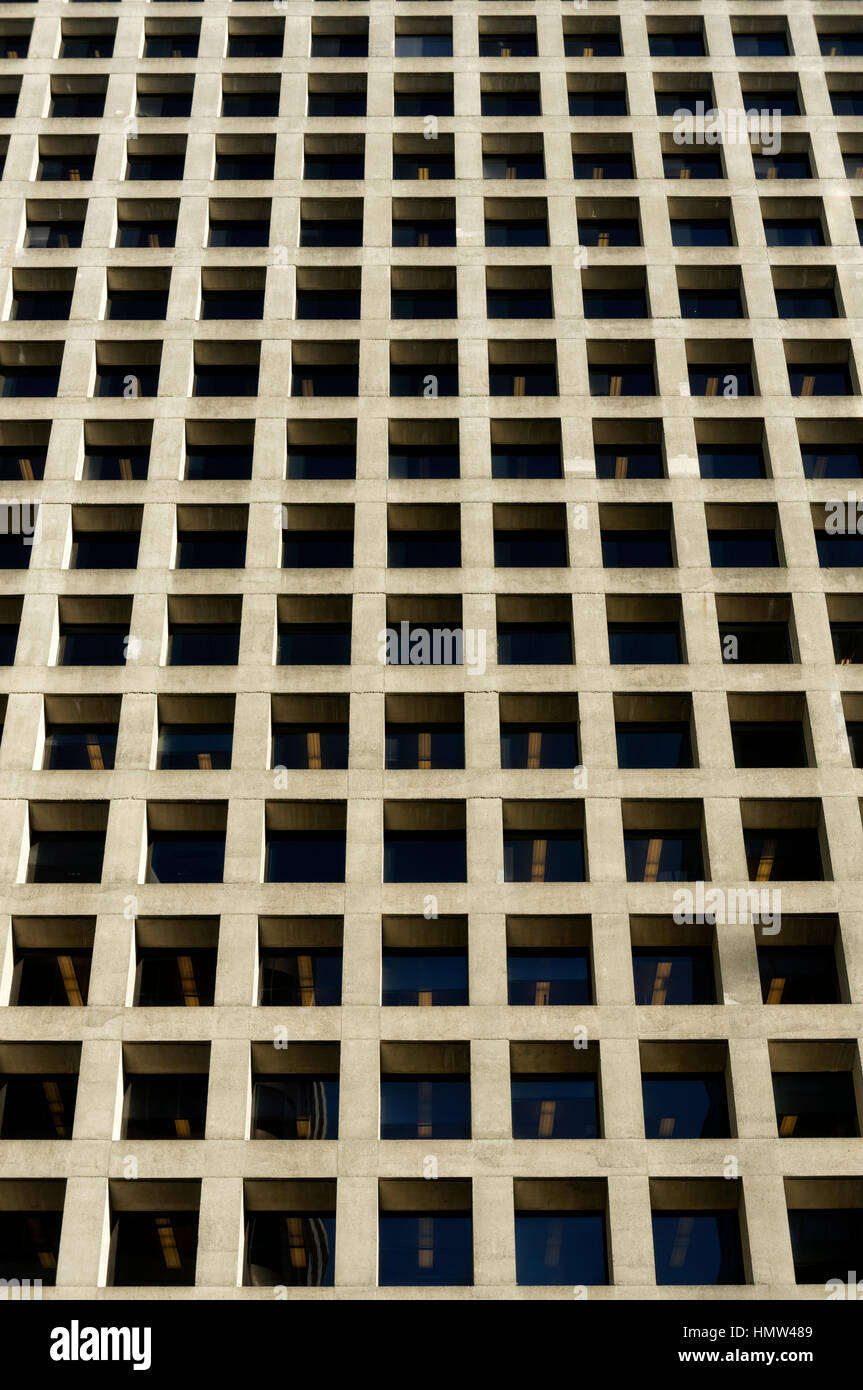 Square windows in concrete facade of the MacMillan Bloedel building designed by Arthur Erickson, Vancouver, British Columbia, Canada Stock Photo