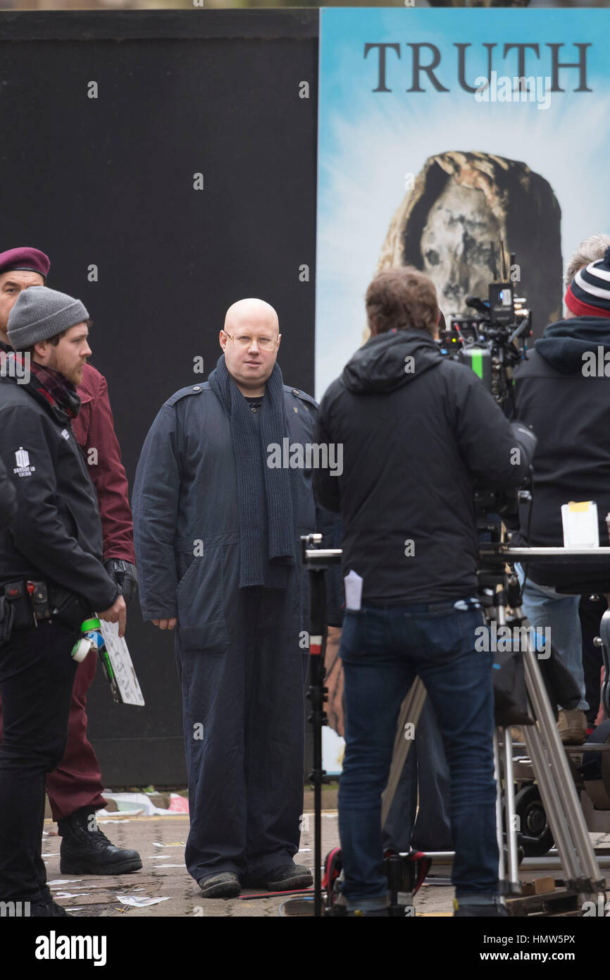 Matt Lucas spotted during filming for BBC show Doctor Who in Cardiff, South Wales, UK. Stock Photo