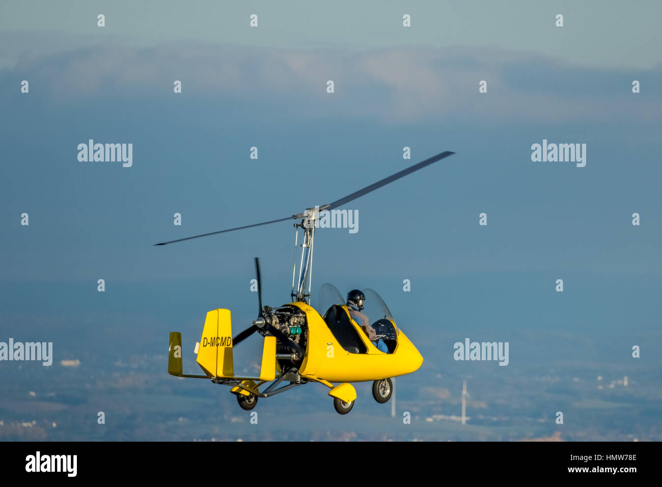 Gyrocopter over Witten, D-MCMD, microlight, sports equipment, flying, Witten, Ruhr district, North Rhine-Westphalia, Germany Stock Photo
