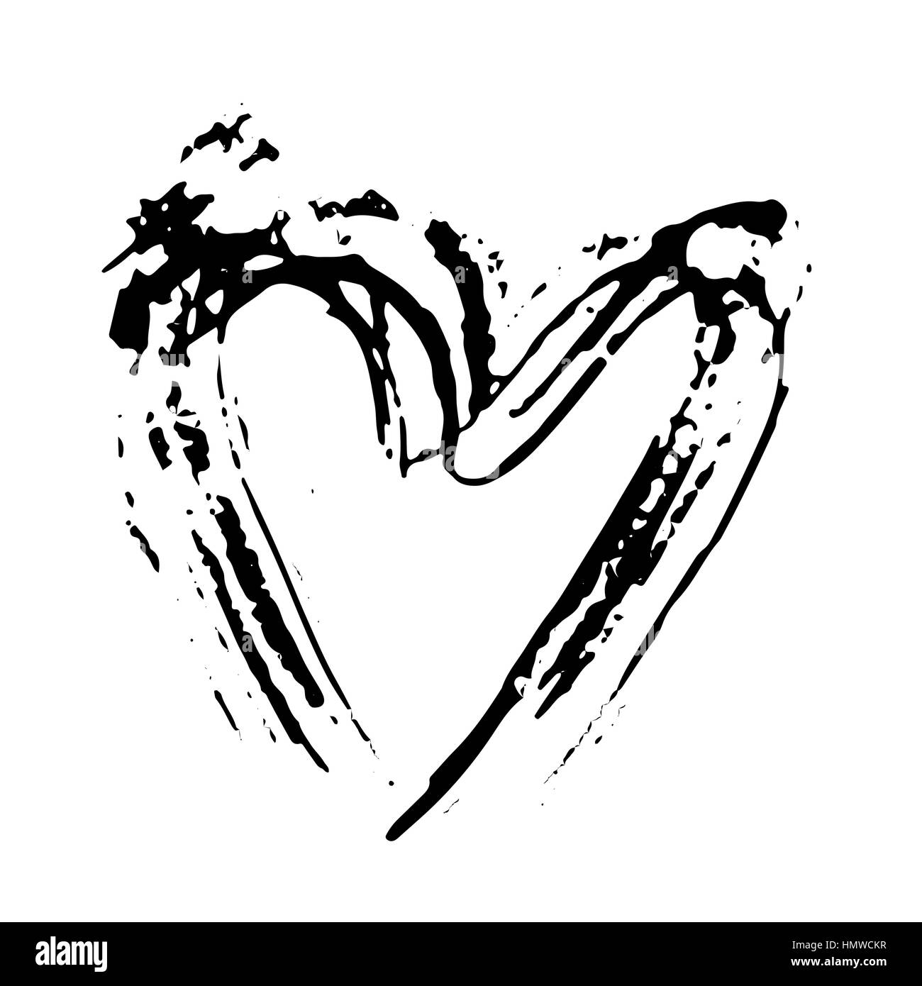 Hand drawn vector heart. Dry brush ink illustration. Grunge rough ...