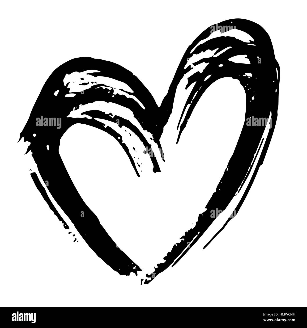 Hand drawn vector heart. Dry brush ink illustration. Grunge rough texture Stock Vector Image