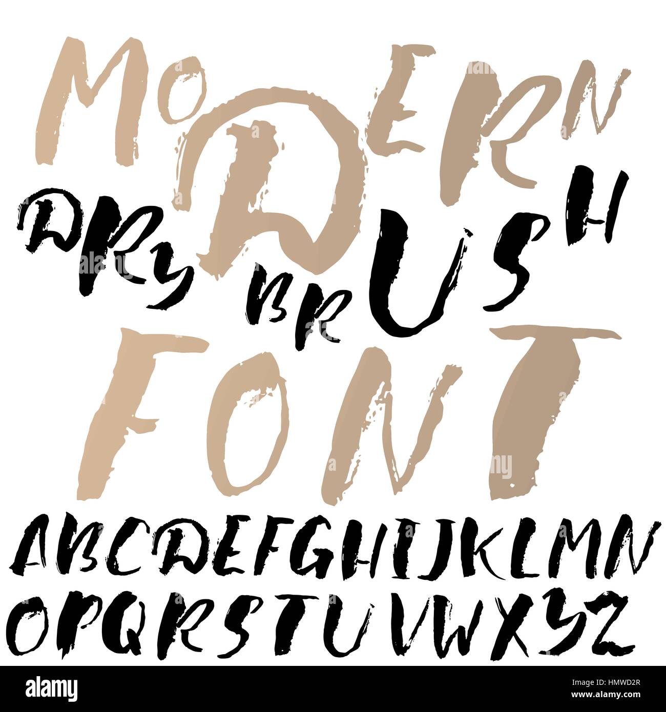 Hand drawn font made by dry brush strokes. Grunge style alphabet Stock ...