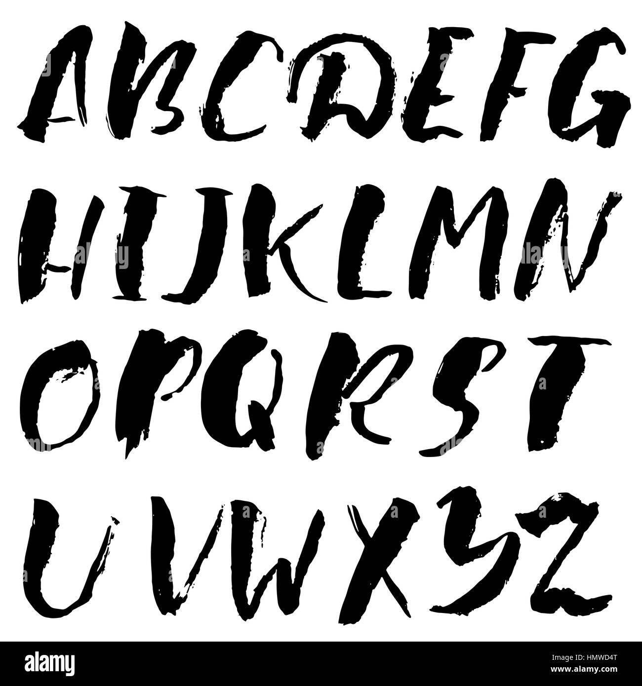 Hand drawn font made by dry brush strokes. Grunge style alphabet Stock ...
