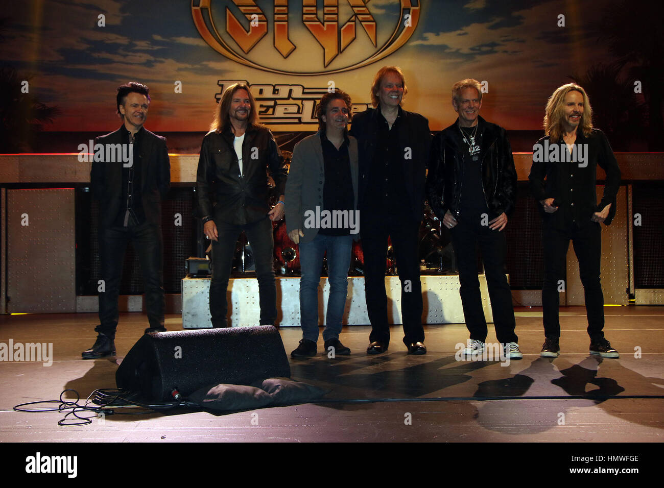 Styx and Don Felder kick off their Renegades in the Fast Lane performance held at The Venetian Theatre inside the Venetian Hotel and Casino  Featuring: Styx, Don Felder Where: Las Vegas, Nevada, United States When: 06 Jan 2017 Credit: DJDM/WENN.com Stock Photo
