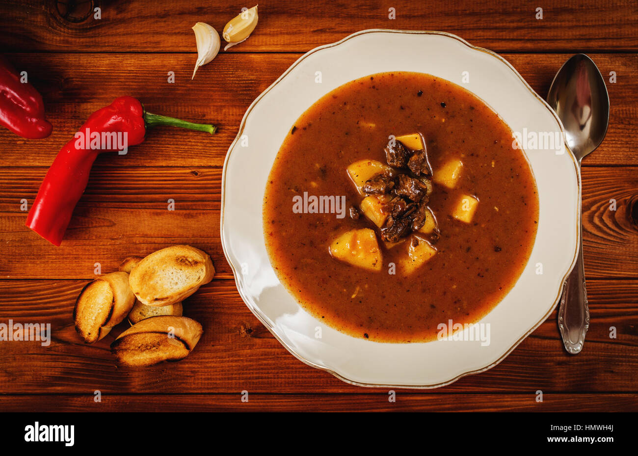 Traditional goulash soup with potatoes and beef meat Stock Photo
