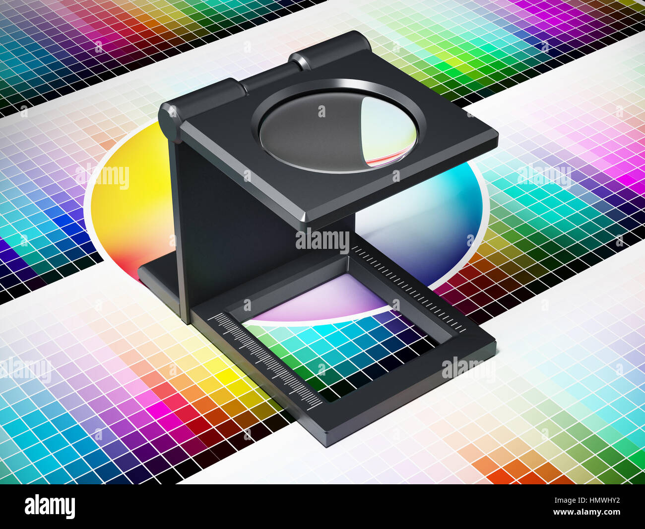 Printing loupe on color chart. 3D illustration Stock Photo Alamy