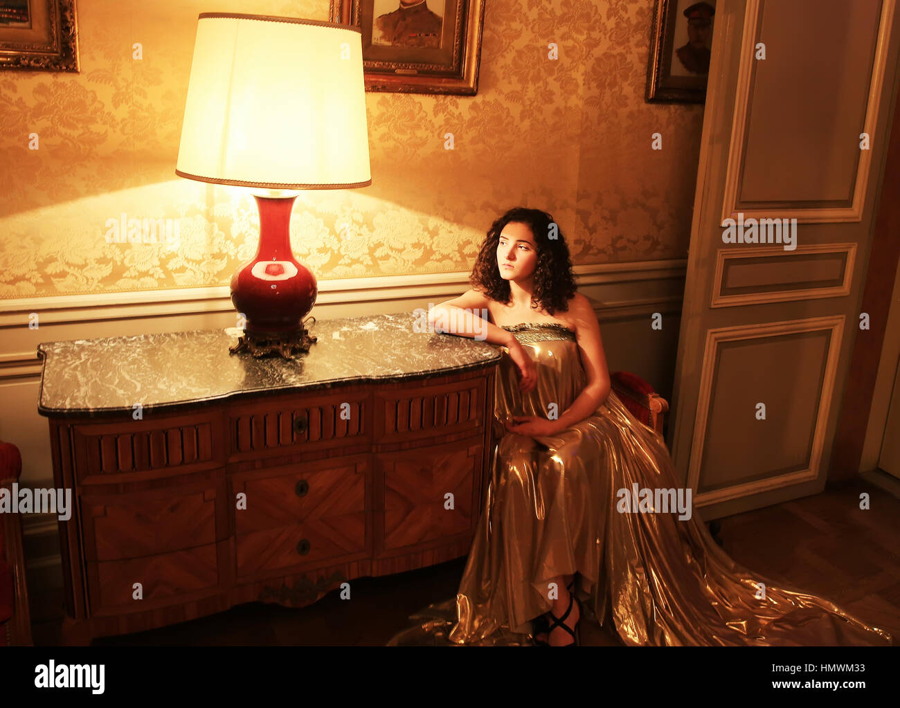 Beautiful lady in the vintage interior Stock Photo - Alamy