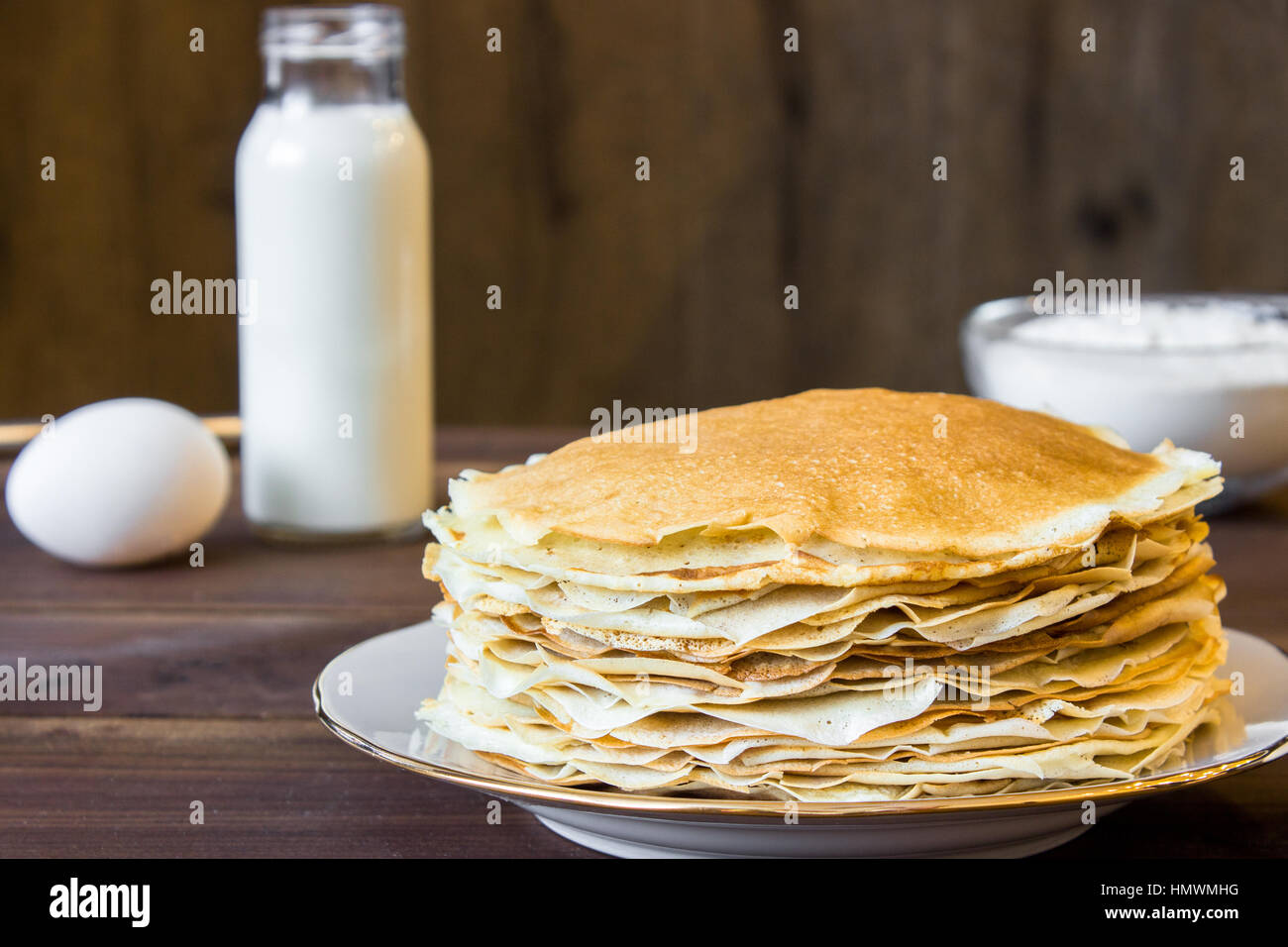 fresh homemade stack of crepes with ingredients Stock Photo - Alamy