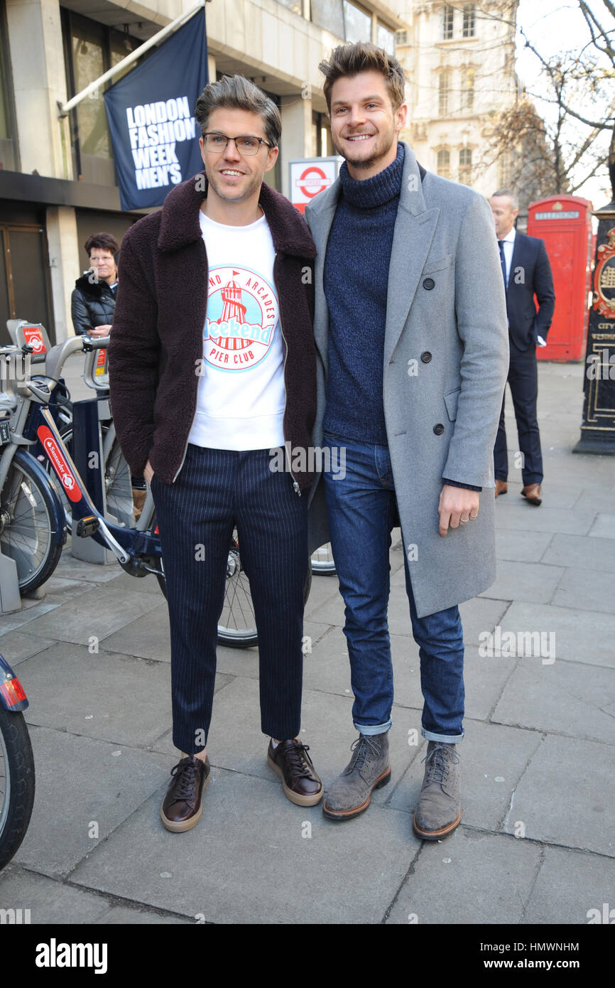 Darren Flecter and Jim Chapman attending the Topman show during London Fashion Week Men's, at the Store Studios on the Strand, London.  Featuring: Darren Flecter, Jim Chapman Where: London, United Kingdom When: 06 Jan 2017 Credit: WENN.com Stock Photo