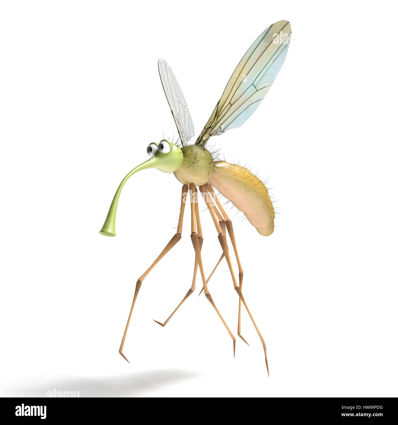 3D render image of stylized gnat isolated on the white. Cute mosquito. Stock Photo