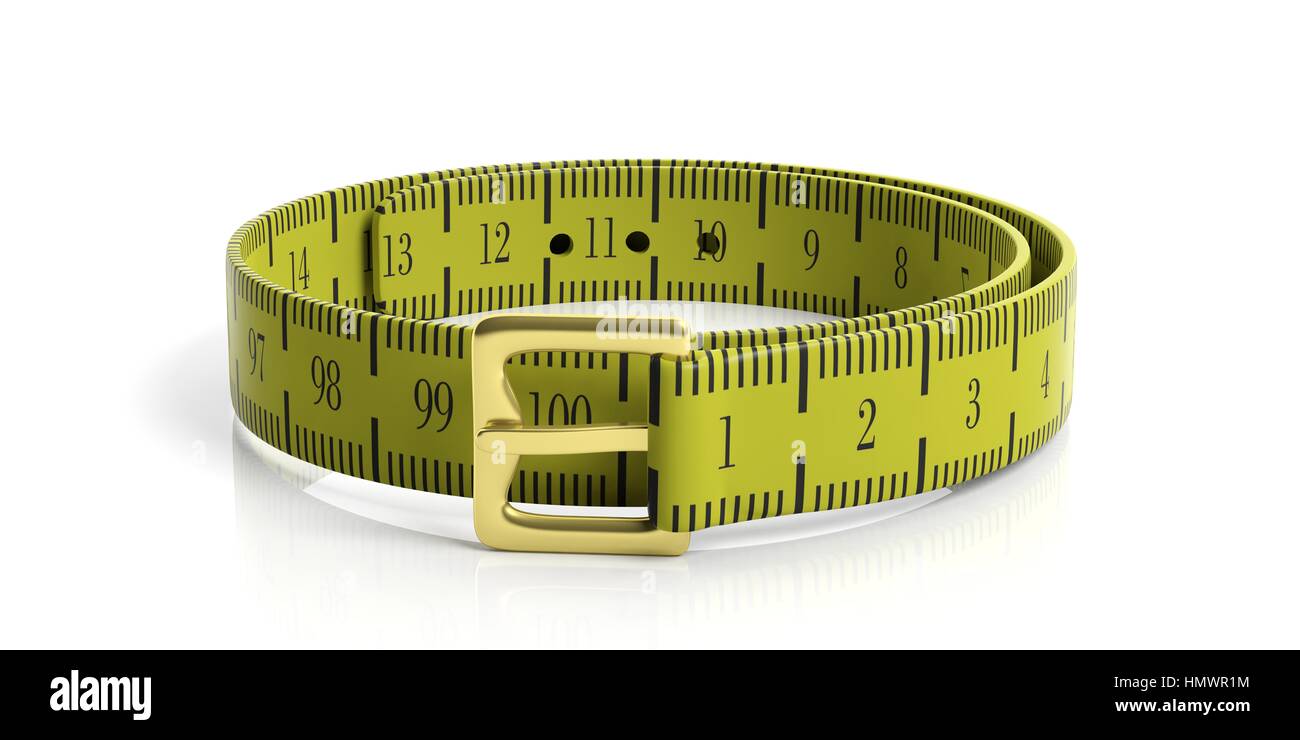 Yellow measure tape - belt on white background. 3d illustration Stock