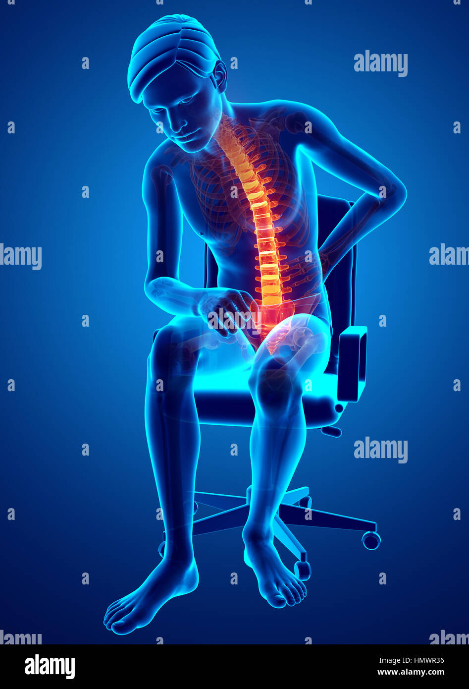 3D Illustration of male Feeling the back pain Stock Photo - Alamy