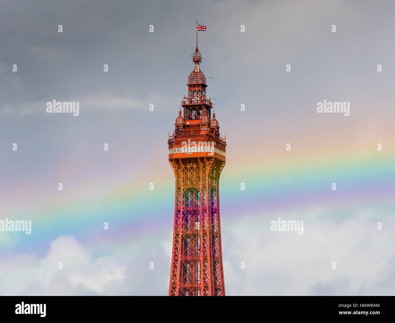 Blackpool Tower with rainbow Stock Photo