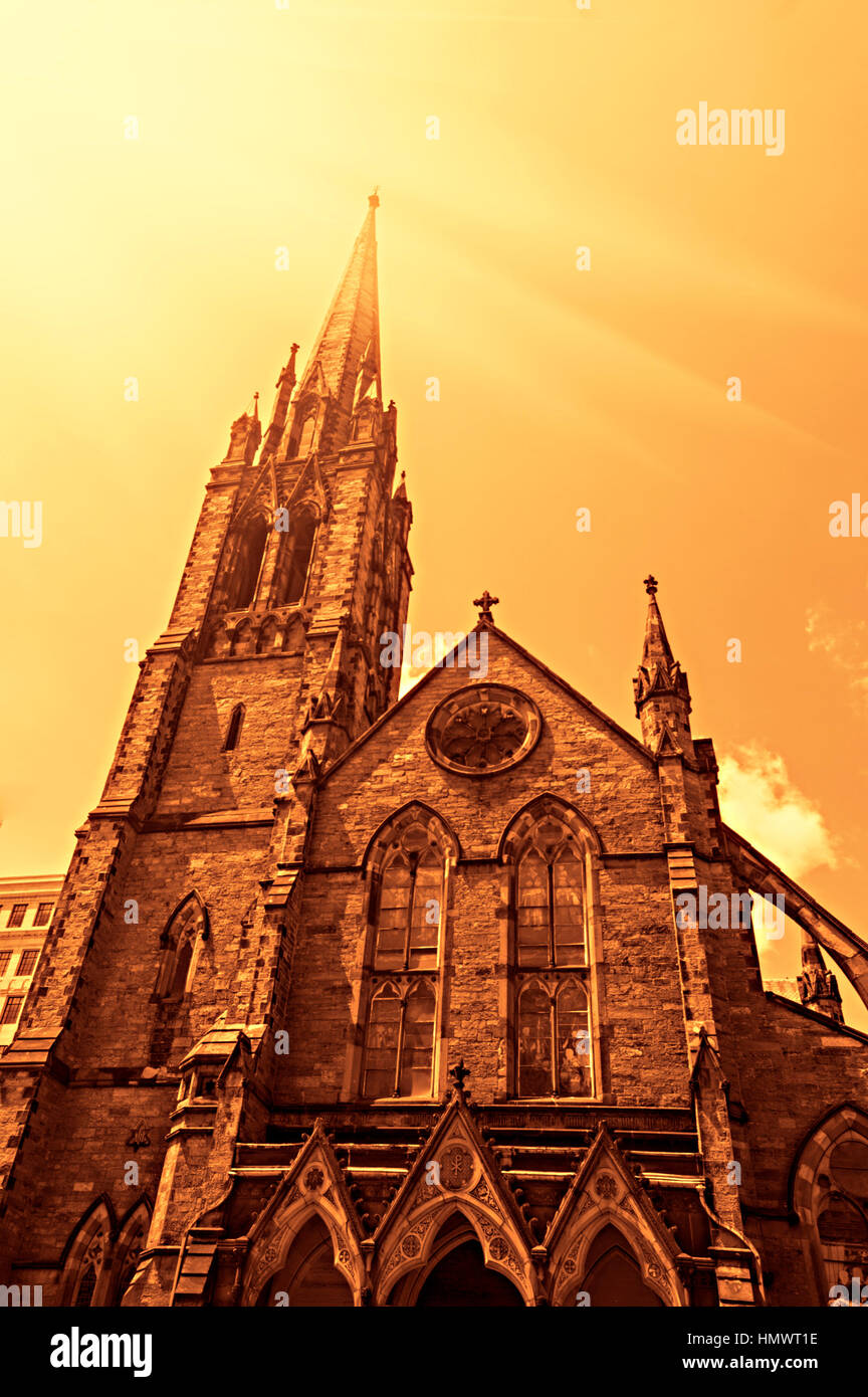 Old church of Boston Downtown vintage look colorized with flare Stock