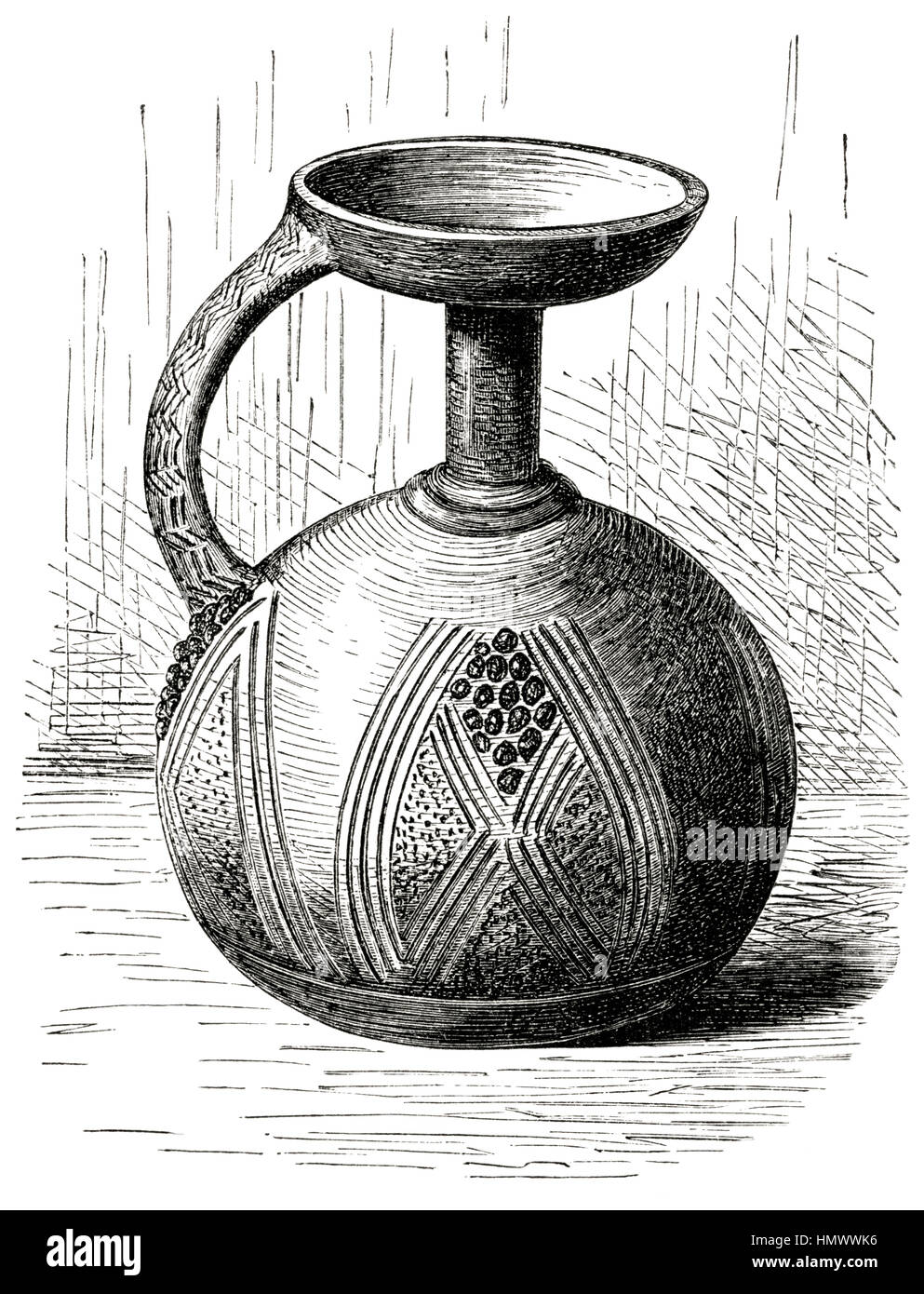 Clay Vessel from Lower Niger, Africa, Illustration from the book, 'Volkerkunde' by Dr. Fredrich Ratzel, Bibliographisches Institut, Leipzig, 1885 Stock Photo