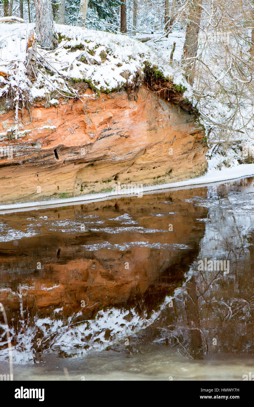 Frozen winter river landscape with ice and snow Stock Photo - Alamy