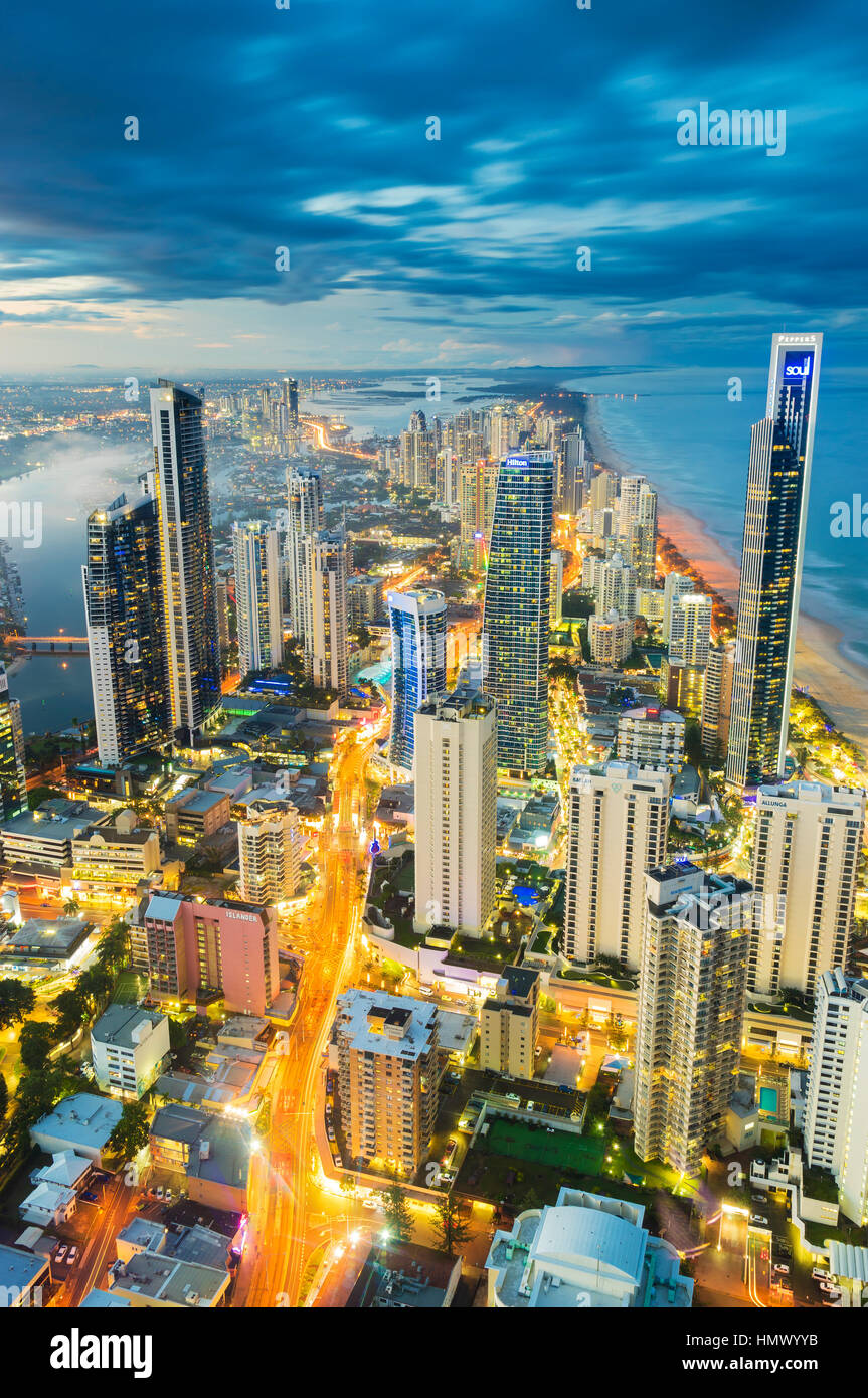 Modern buildings in Gold Coast during sunset Stock Photo