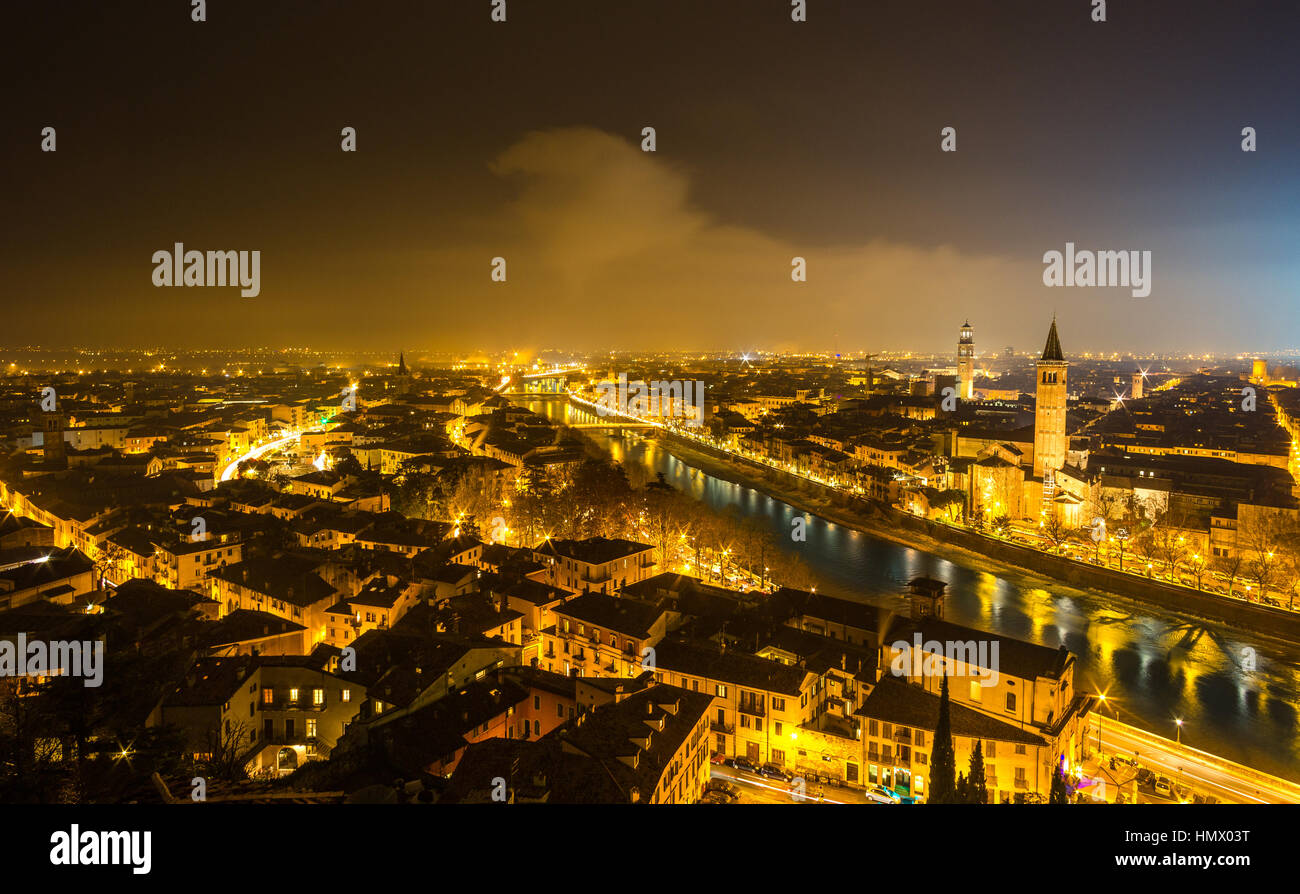 skyline of Verona city in Italy at night Stock Photo - Alamy