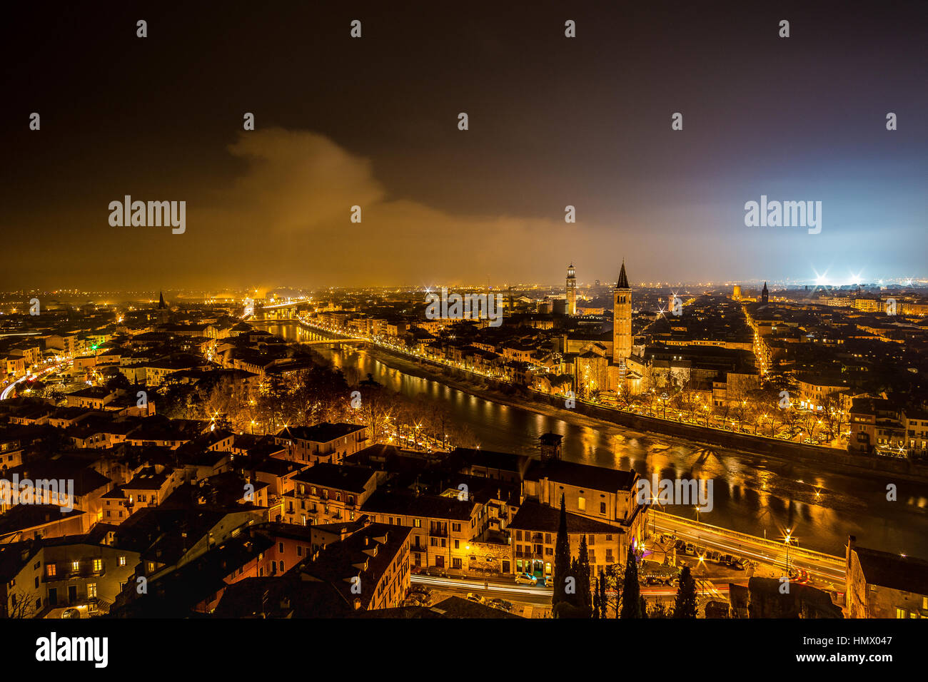 skyline of Verona city in Italy at night Stock Photo - Alamy