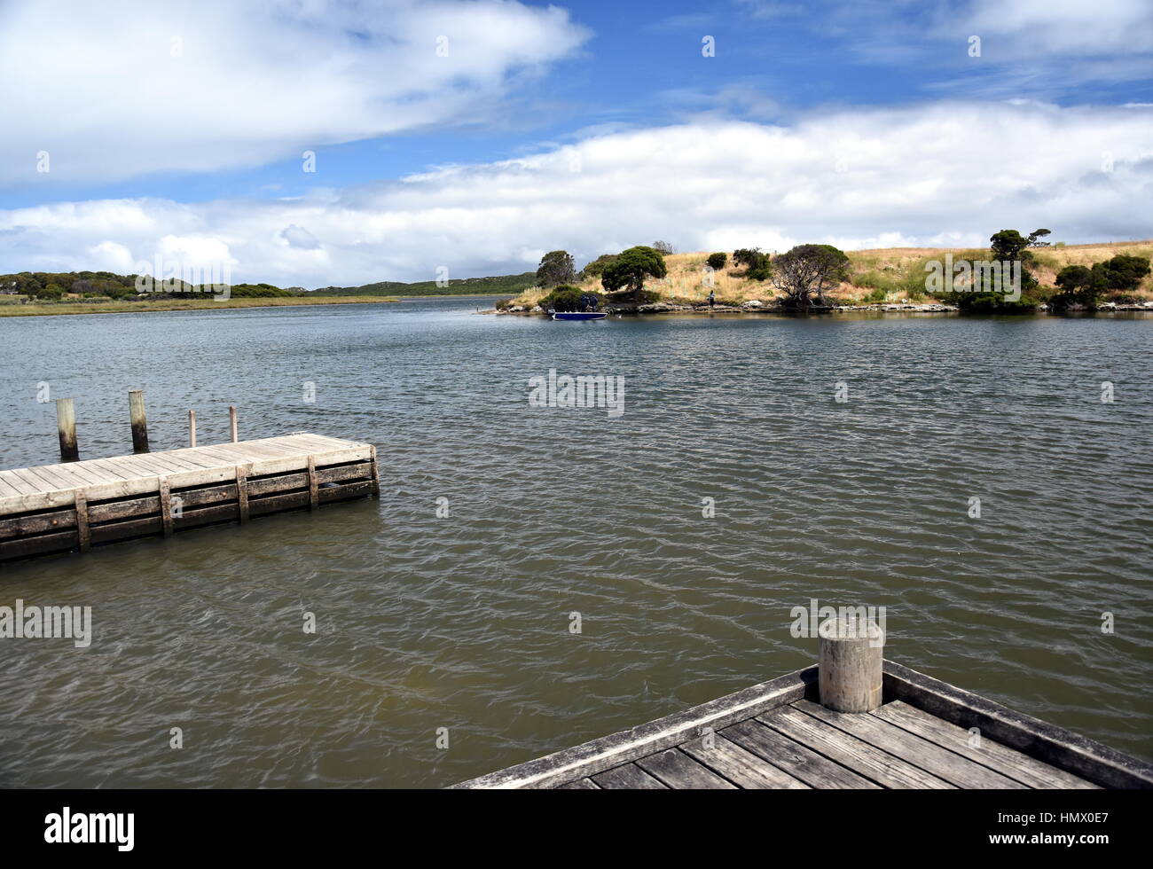 Where Glenelg River and Oxbow Lake meeting (Nelson, Victoria, Australia). Nelson is a small fishing town, a few kilometres from the South Australian b Stock Photo