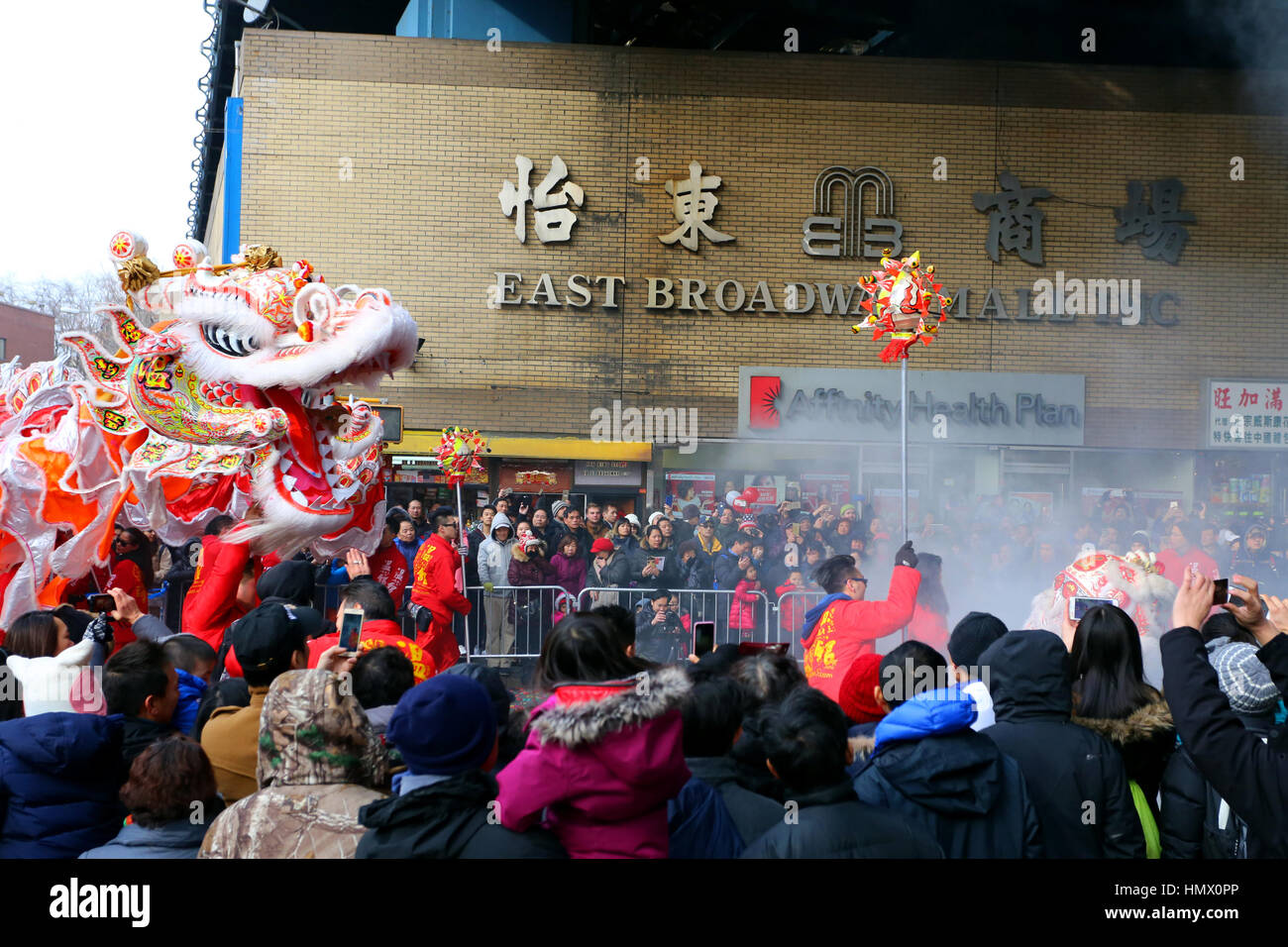 New York, USA. 05th Feb, 2017. New York Chinatown celebrating the Lunar New Year, Year of the Rooster with Lion Dances, Dragon dances, and a big parade. Credit: Robert K. Chin/Pacific Press/Alamy Live News Stock Photo