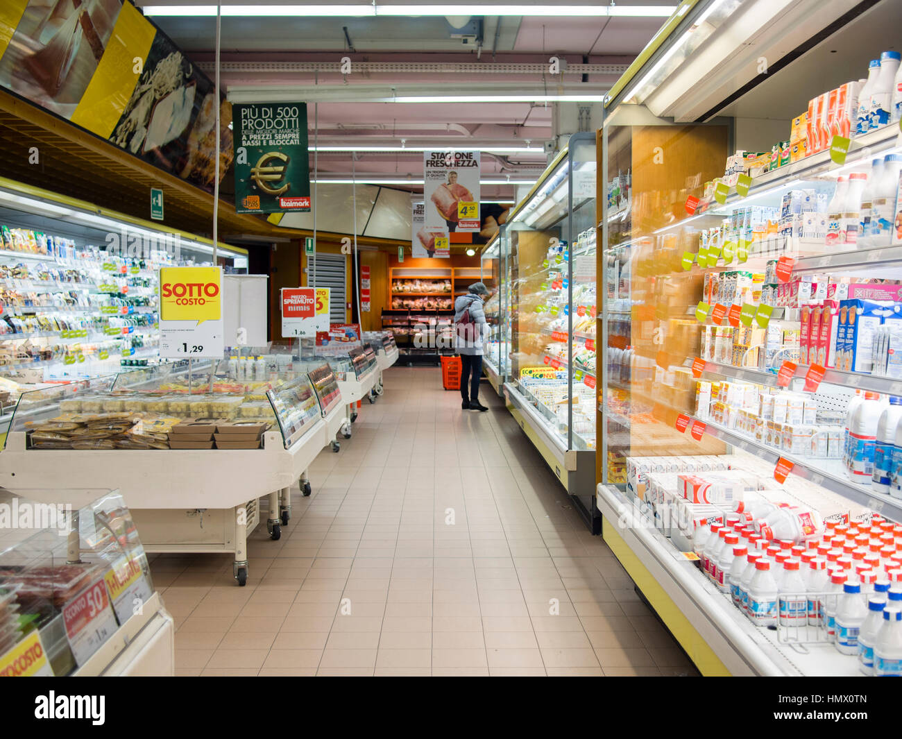 Fresh and diary area, Italmark supermarket, Cremona, Lombardy, Italy