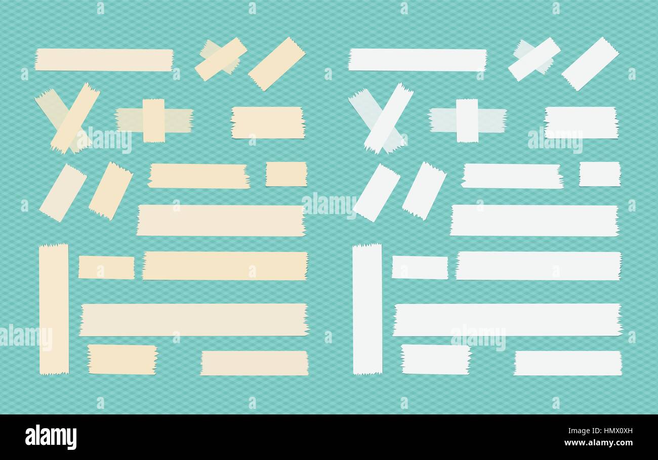 Sticky adhesive paper strips, masking tape, stuck on blue squared