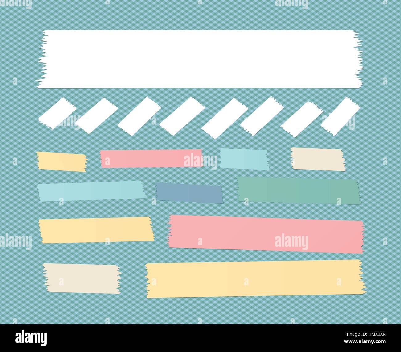 Sticky adhesive paper strips, masking tape, stuck on blue squared